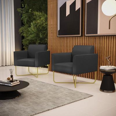 Kit 2 Poltronas Base X Industrial Dourado Marisa Corino Preto