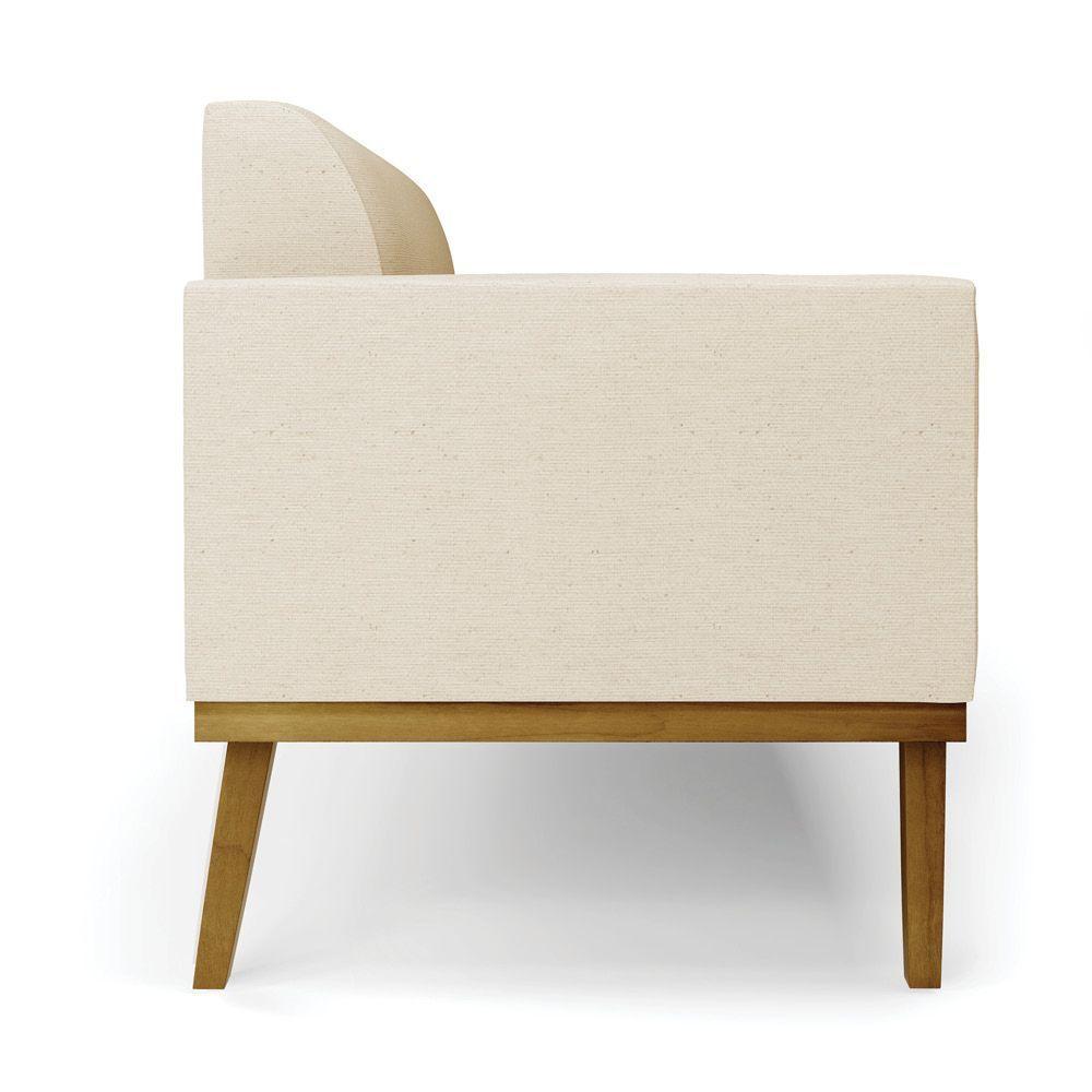 Poltrona Base De Madeira Fixa Castanho Marisa Linho Bege A19 D03 - DRossi - 4