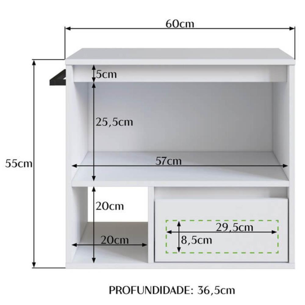 Gabinete Para Banheiro 01 Porta 01 Gaveta 60cm Branco Proddy - 3