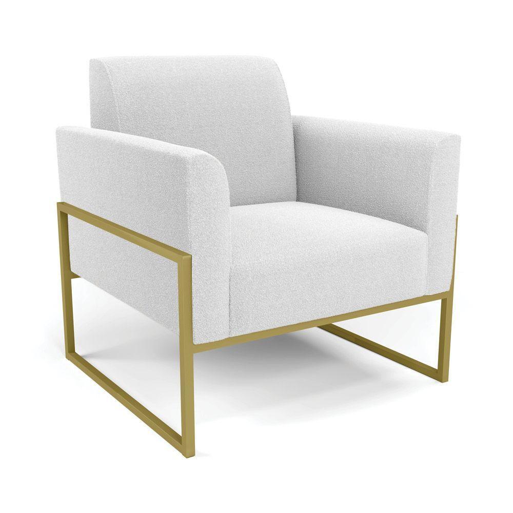Poltrona Sala Estar Industrial Alta Dourado Marisa Bouclê Off White D03 - DRossi - 1