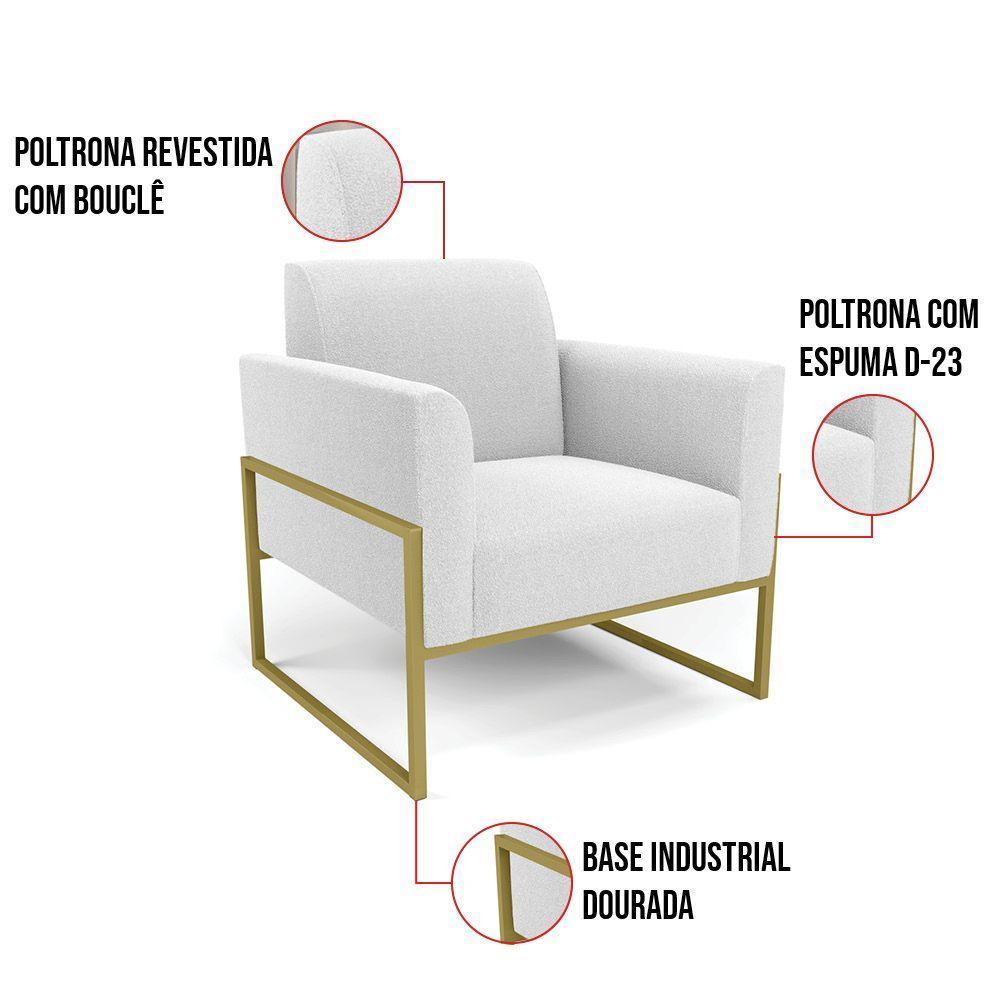 Poltrona Sala Estar Industrial Alta Dourado Marisa Bouclê Off White D03 - DRossi - 3