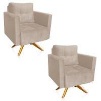 Kit 2 Poltronas Giratória Livia Suede Base De Madeira Ma30 D01 - DRossi Bege - 1
