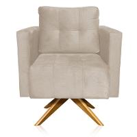 Kit 2 Poltronas Giratória Livia Suede Base De Madeira Ma30 D01 - DRossi Bege