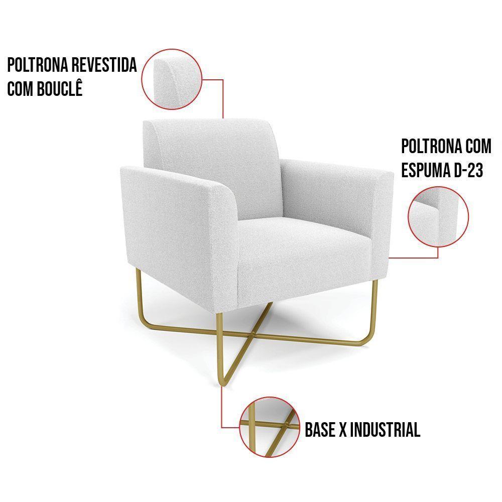 Poltrona Sala Base X Industrial Dourado Kit 2 Marisa Bouclê Off White D03 - DRossi - 2