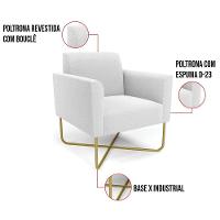 Poltrona Sala Base X Industrial Dourado Kit 2 Marisa Bouclê Off White D03 - DRossi - 2