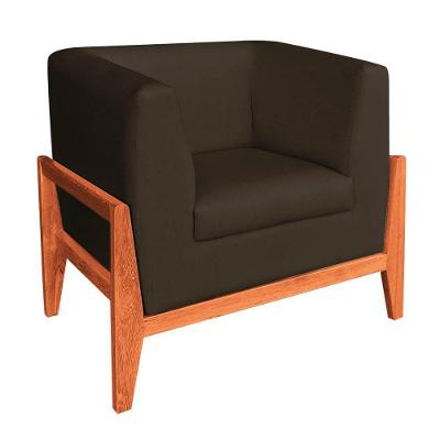 Poltrona Lucy Linho Base Madeira Castanho DRossi Marrom A78