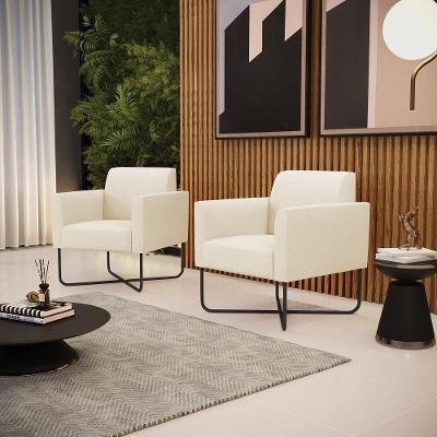 Kit 2 Poltronas Base X Industrial Preto Marisa Linho D03 - DRossi A19 Bege