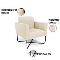 Kit 2 Poltronas Base X Industrial Preto Marisa Linho D03 - DRossi A19 Bege
