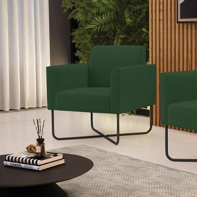 Poltrona Base X Industrial Preto Marisa Veludo Verde