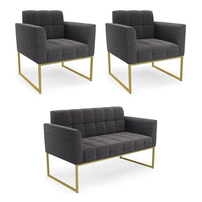 Namoradeira E 2 Poltronas Industrial Dourado Elisa Bouclê Grafite D03 - DRossi