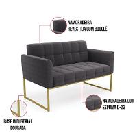 Namoradeira E 2 Poltronas Industrial Dourado Elisa Bouclê Grafite D03 - DRossi - 2