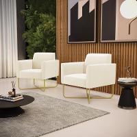 Kit 2 Poltronas Base X Industrial Dourado Marisa Veludo Bege - 1