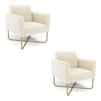 Kit 2 Poltronas Base X Industrial Dourado Marisa Veludo Bege - 5