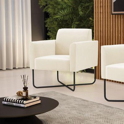 Poltrona Base X Industrial Preto Marisa Veludo Bege