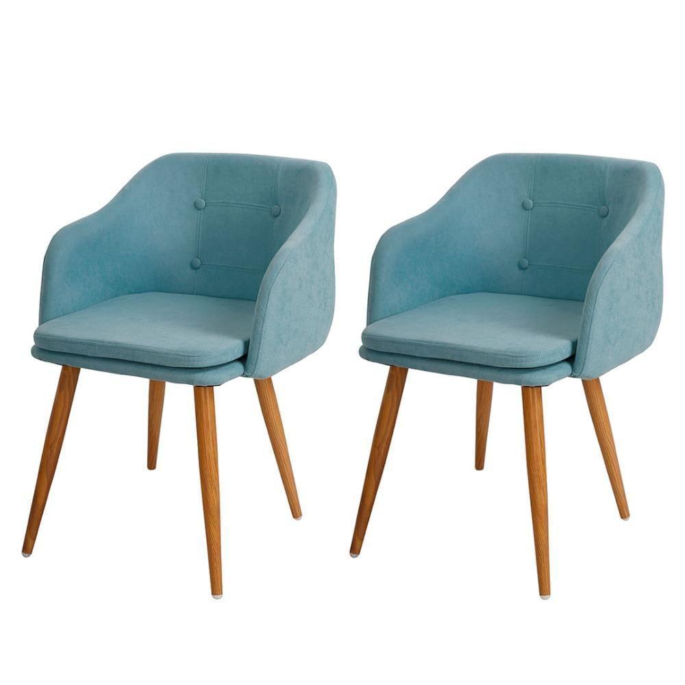 Kit 2 Cadeiras Com Braços Márcia Anm8011f Anima Office Estofada Em Tecido Azul Tiffany Base Em Aço Simulando Madeira - 1