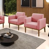 Kit 2 Poltronas Base De Madeira Fixa Castanho Marisa Suede D03 - DRossi Rose - 1