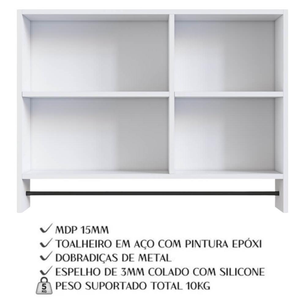 Armario Para Banheiro 01 Porta Com Espelho 80cm Branco Proddy - 4