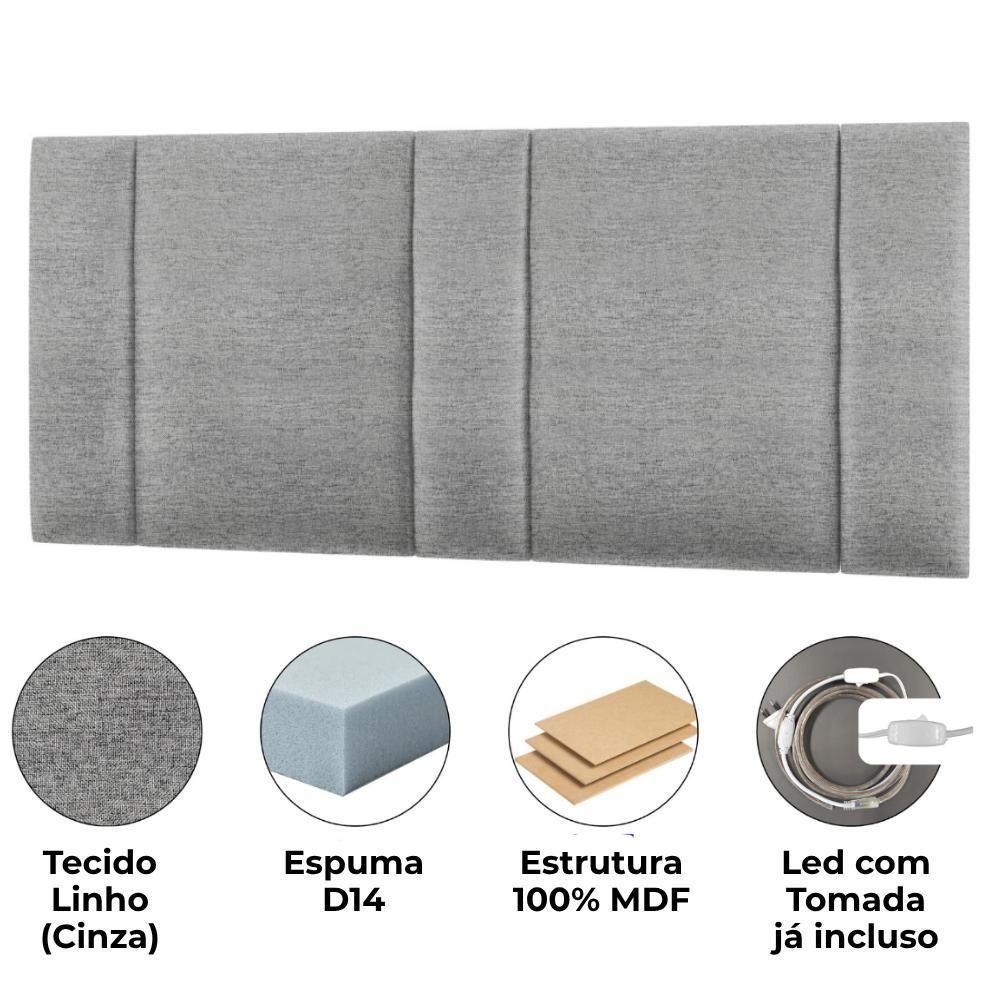Cabeceira Modulada Casal Queen 160 Cm Com Led Linho Cinza Vconcept - 5
