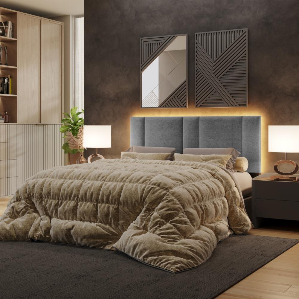 Cabeceira Modulada Casal Queen 160 Cm Com Led Linho Cinza Vconcept - 9