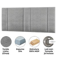 Cabeceira Modulada Casal Queen 160 Cm Com Led Linho Cinza Vconcept - 5