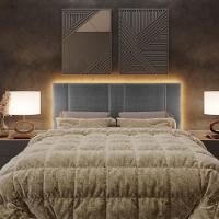 Cabeceira Modulada Casal Queen 160 Cm Com Led Linho Cinza Vconcept - 8