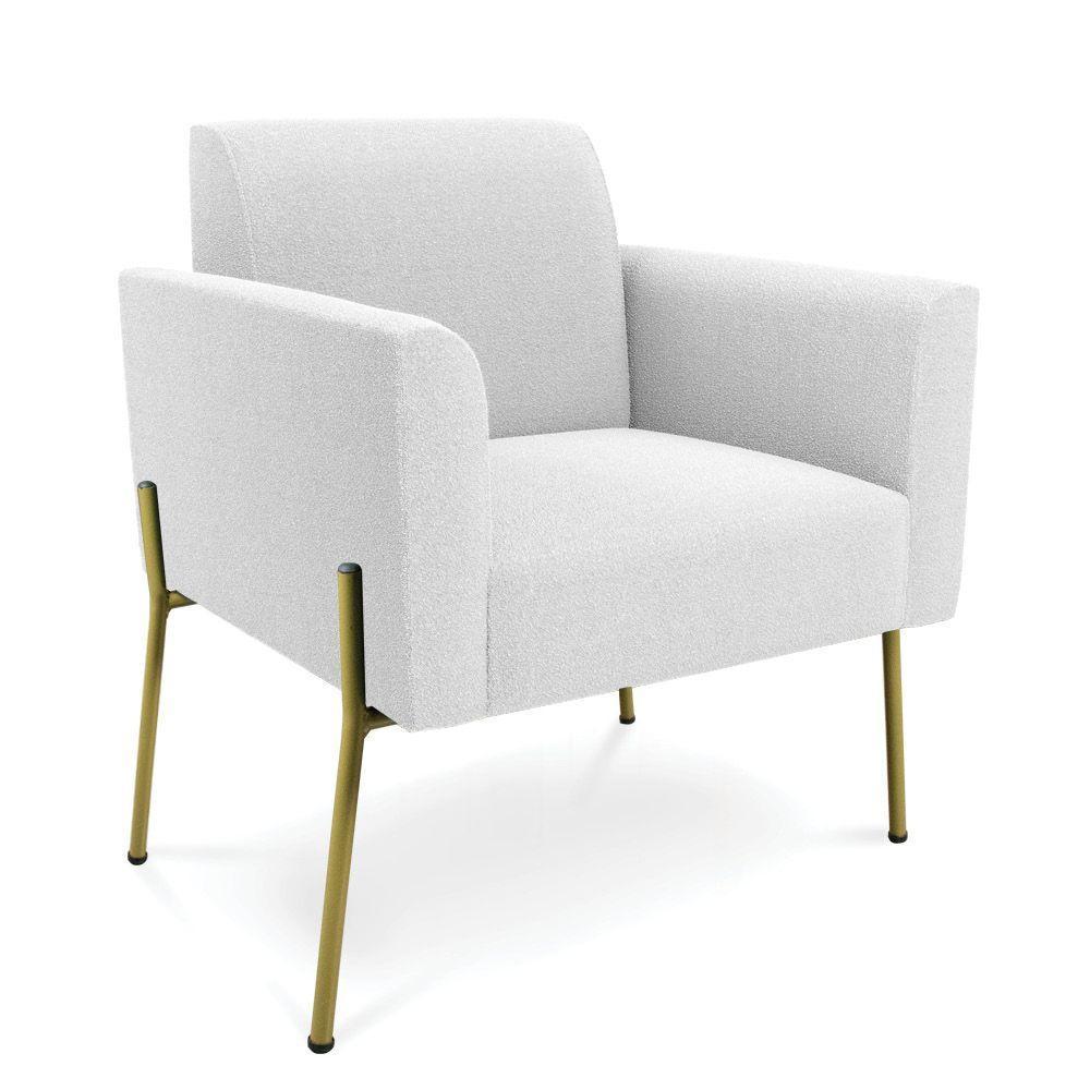 Poltrona Sala De Estar Pé Ferro Dourado Marisa Bouclê Off White D03 - DRossi - 1