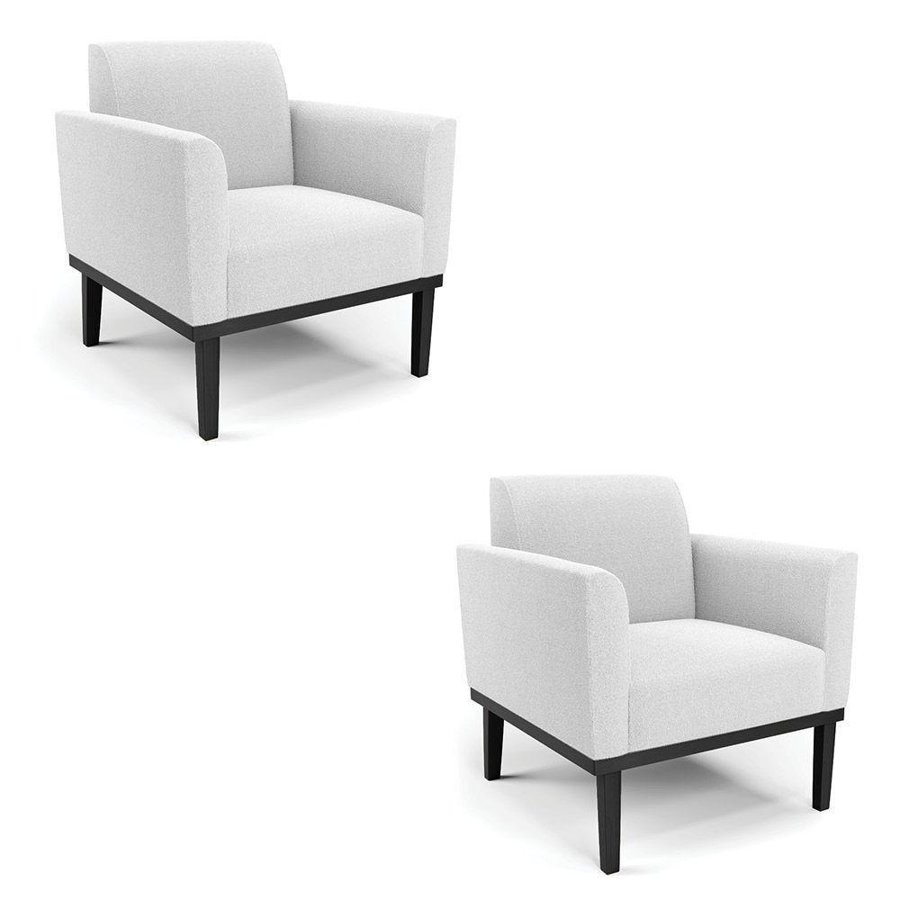 Poltrona Sala Base Madeira Preto Kit 2 Marisa Bouclê Off White D03 - DRossi - 1