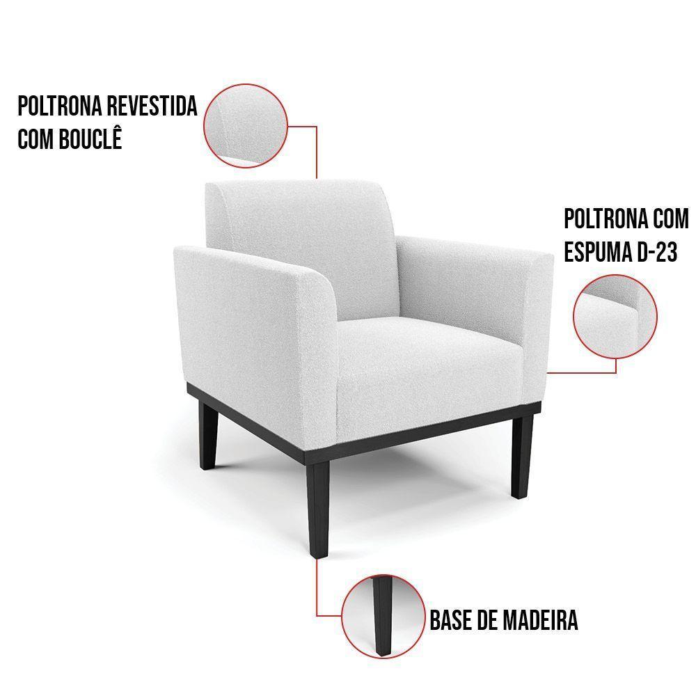 Poltrona Sala Base Madeira Preto Kit 2 Marisa Bouclê Off White D03 - DRossi - 3