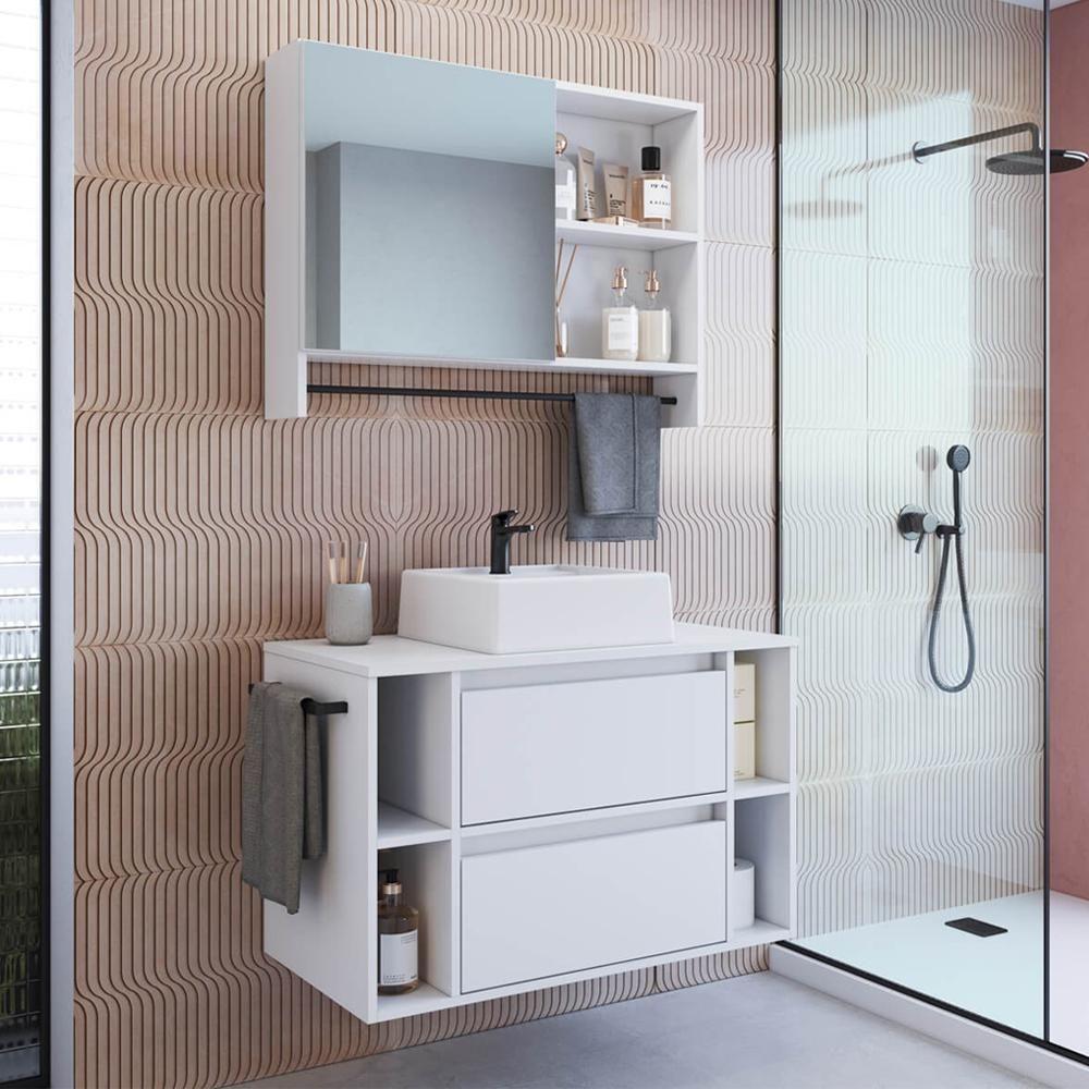 Espelheira E Gabinete Suspenso Com Cuba 80cm Branco Proddy - 2