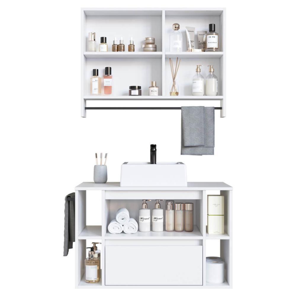 Espelheira E Gabinete Suspenso Com Cuba 80cm Branco Proddy - 6