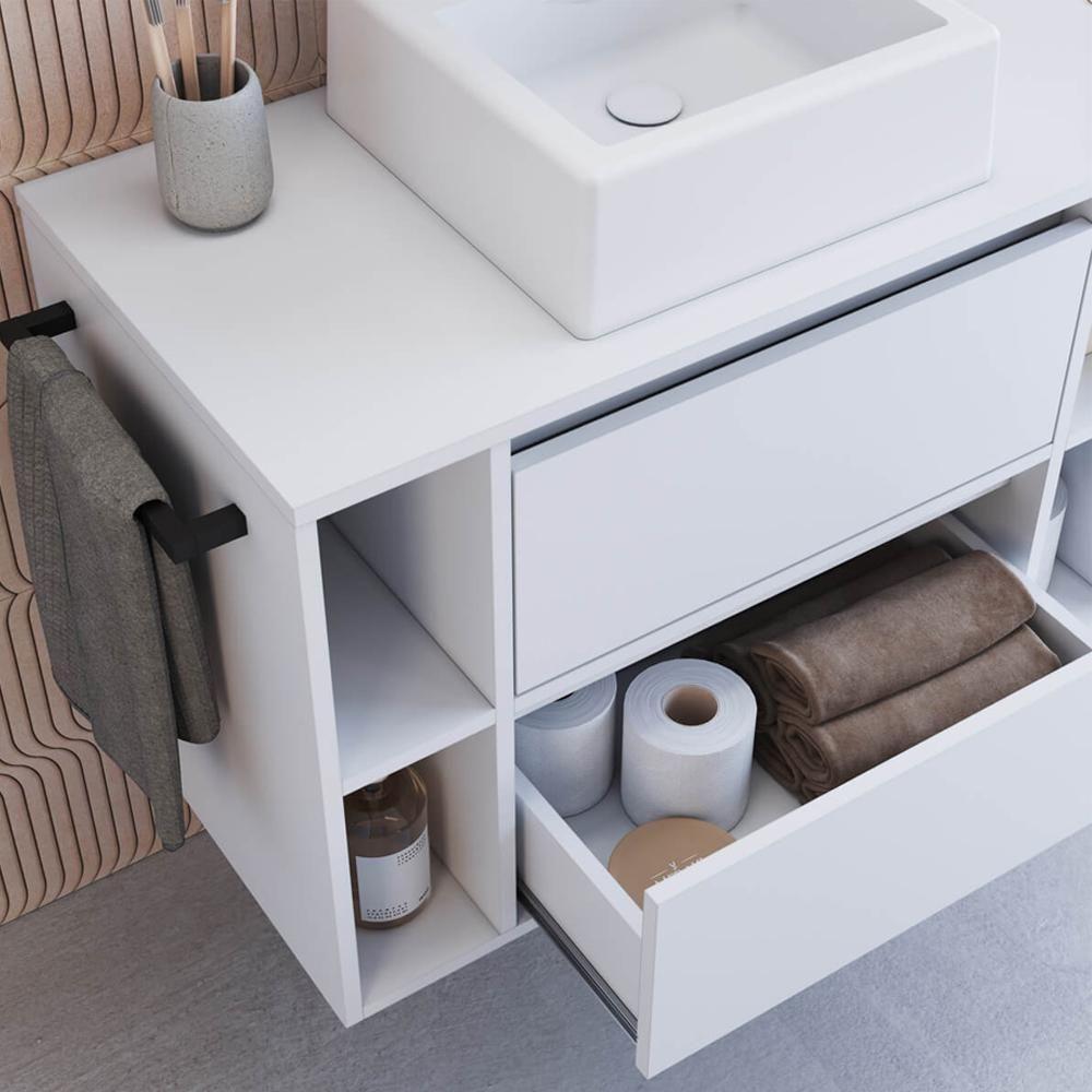 Espelheira E Gabinete Suspenso Com Cuba 80cm Branco Proddy - 8