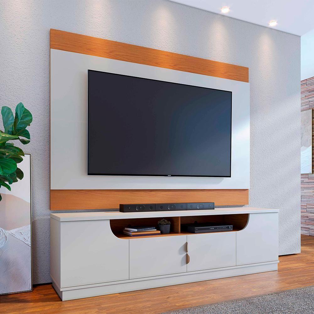 Rack Santorini E Painel Nilo Tv 75 Pol 200 Cm Off White Matte Freijo Colibri - 7