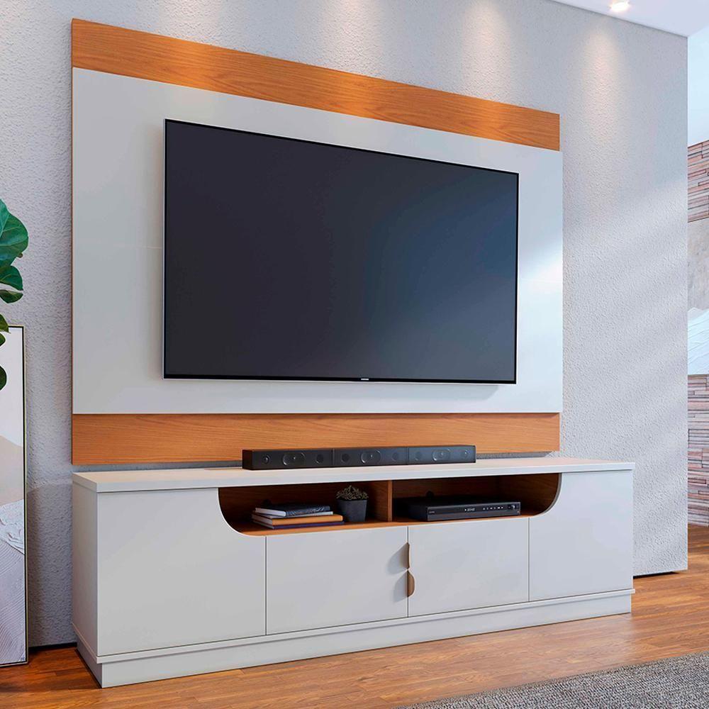 Rack Santorini E Painel Nilo Tv 75 Pol 200 Cm Off White Matte Freijo Colibri - 8
