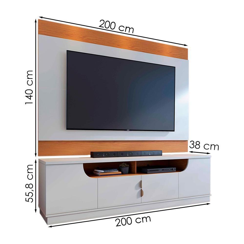 Rack Santorini E Painel Nilo Tv 75 Pol 200 Cm Off White Matte Freijo Colibri - 10