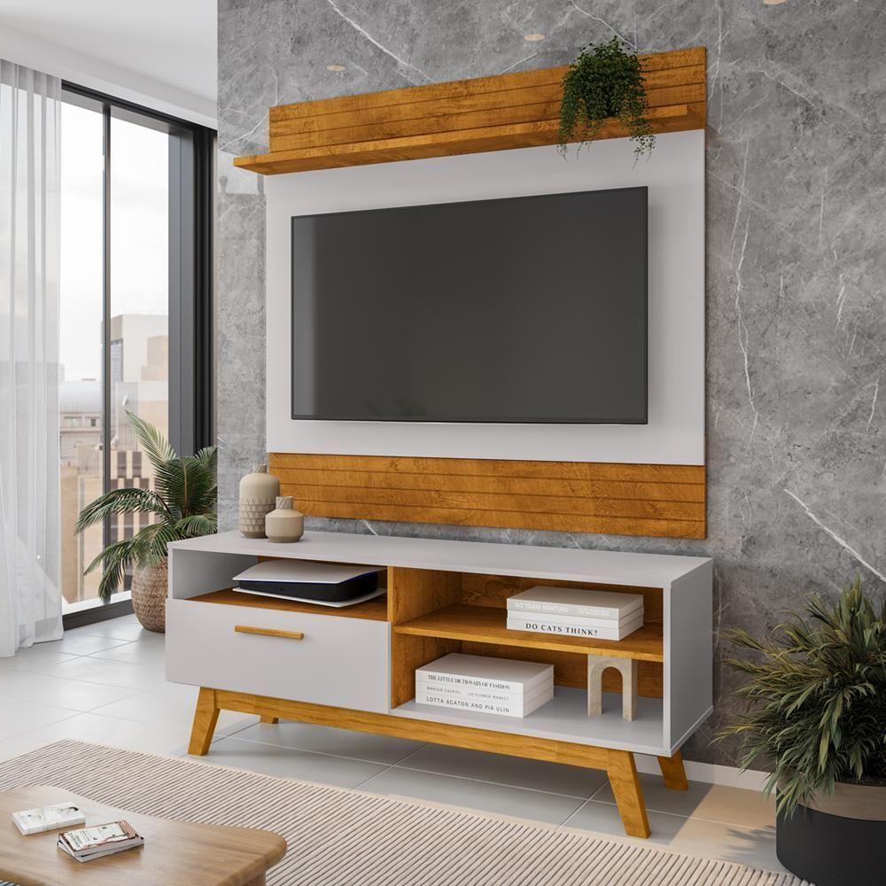 Painel Guaruja E Rack Paladio Tv 55 Pol 136 Cm Naturalle Off White Bechara - 6