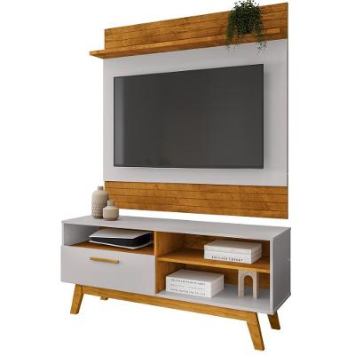 Painel Guaruja E Rack Paladio Tv 55 Pol 136 Cm Naturalle Off White Bechara