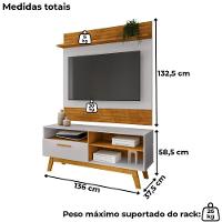 Painel Guaruja E Rack Paladio Tv 55 Pol 136 Cm Naturalle Off White Bechara - 5