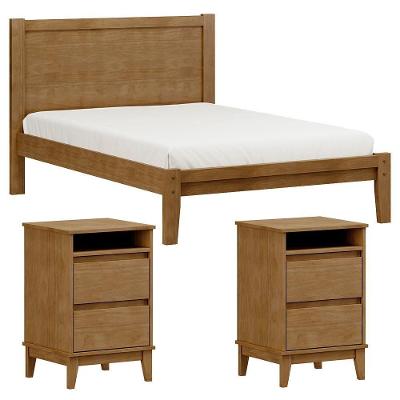 Cama Casal Madeira Maciça 02 Mesas De Cabeceira Freijo Milani Store Freijo