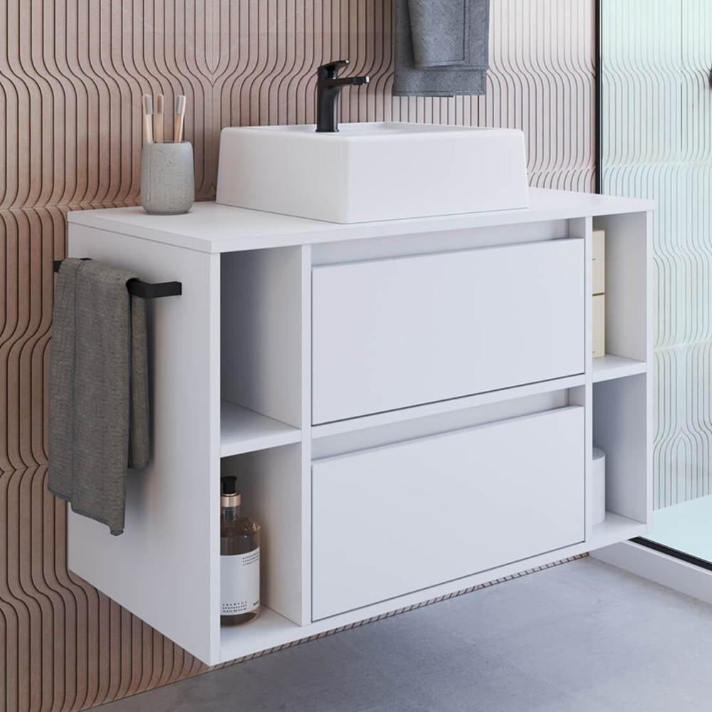 Gabinete Para Banheiro Com Cuba 01 Gav 80cm Branco Proddy - 2