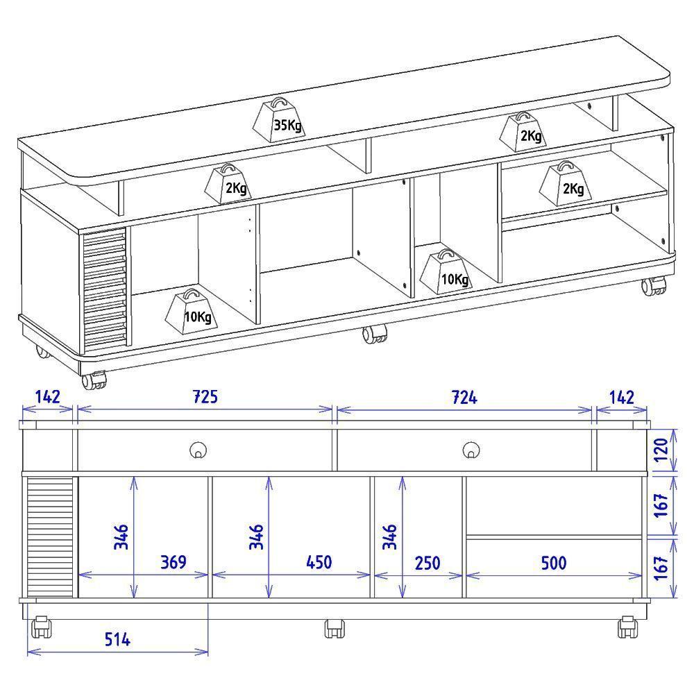 Rack Bancada Tv 75 Pol 180 Cm Jurere Amendoa Hortela Colibri - 4