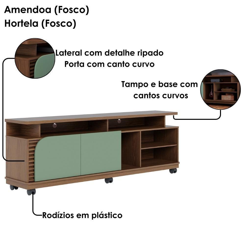 Rack Bancada Tv 75 Pol 180 Cm Jurere Amendoa Hortela Colibri - 5