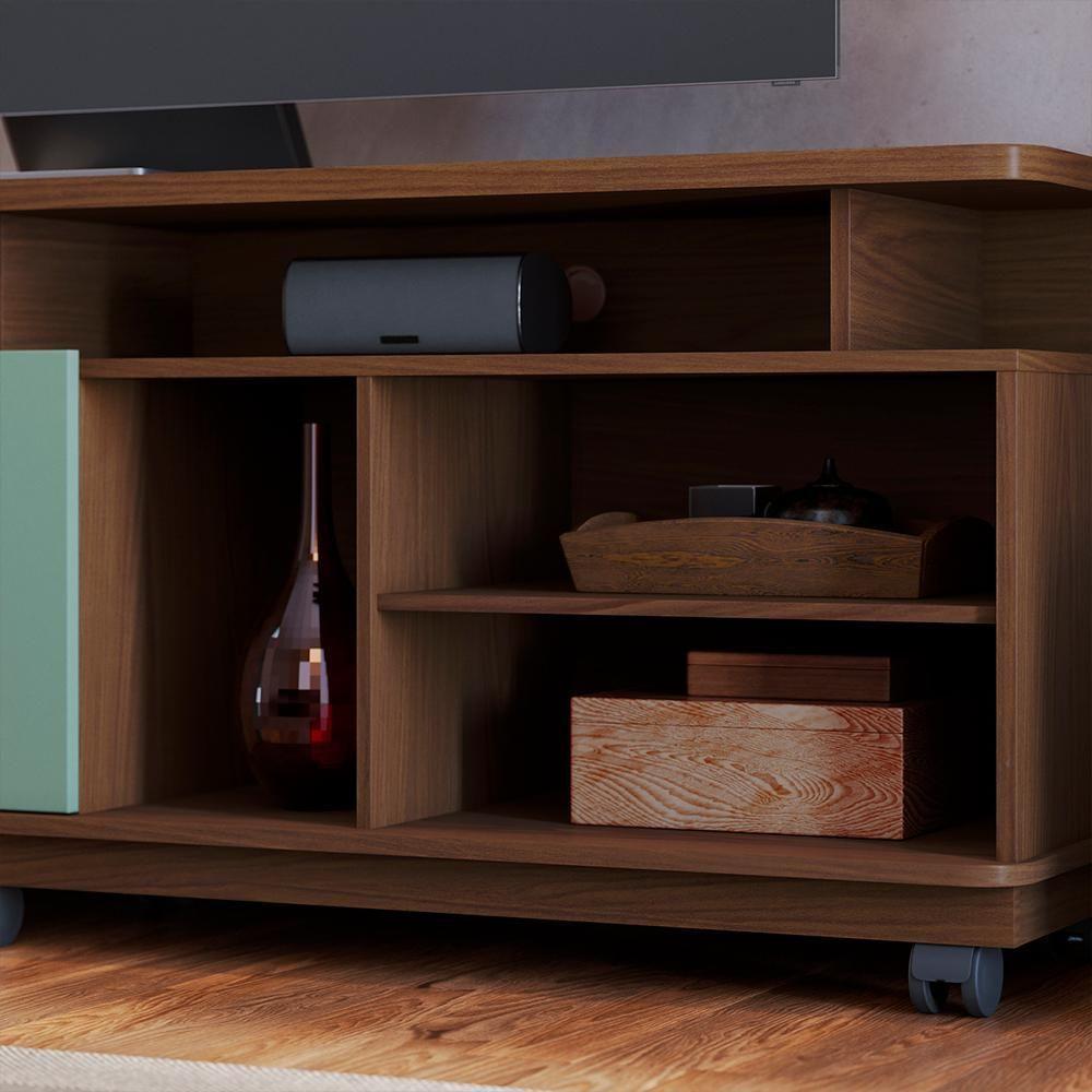 Rack Bancada Tv 75 Pol 180 Cm Jurere Amendoa Hortela Colibri - 7