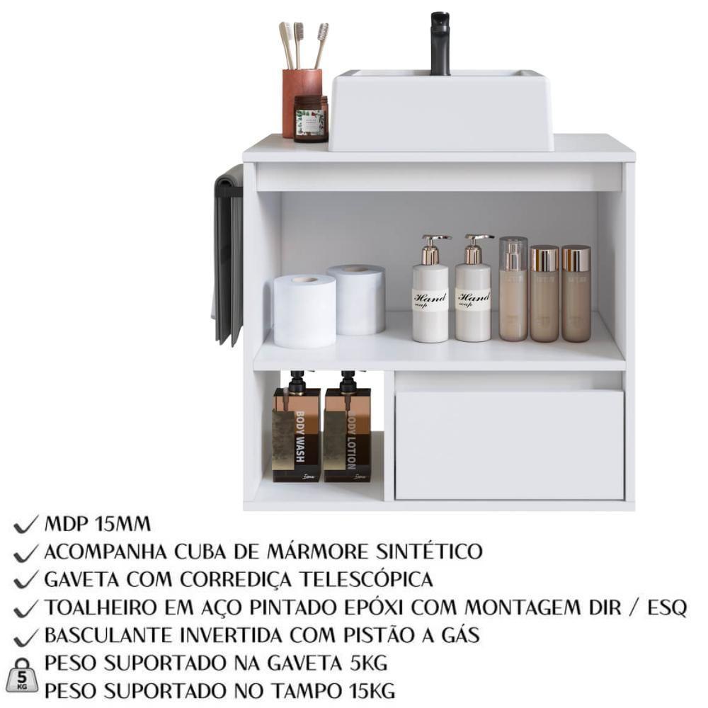 Gabinete De Banheiro Com Cuba 01 Porta 60cm Branco Proddy - 4