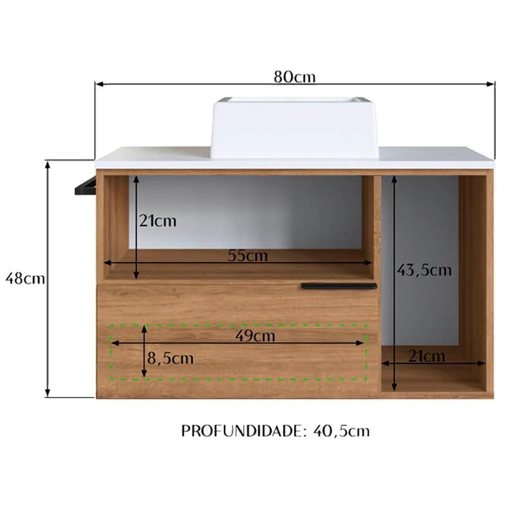 Gabinete Para Banheiro Com Cuba 01 Gav 80cm Mel Branco Proddy Mel - 3