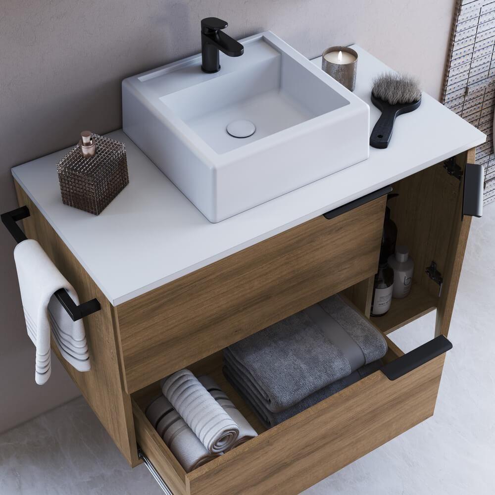 Gabinete Para Banheiro Com Cuba 01 Gav 80cm Mel Branco Proddy Mel - 5