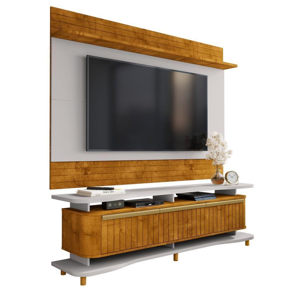 Painel Icarai E Rack Guarapari Tv 75 Pol 180 Cm Naturalle Off White Bechara - 1