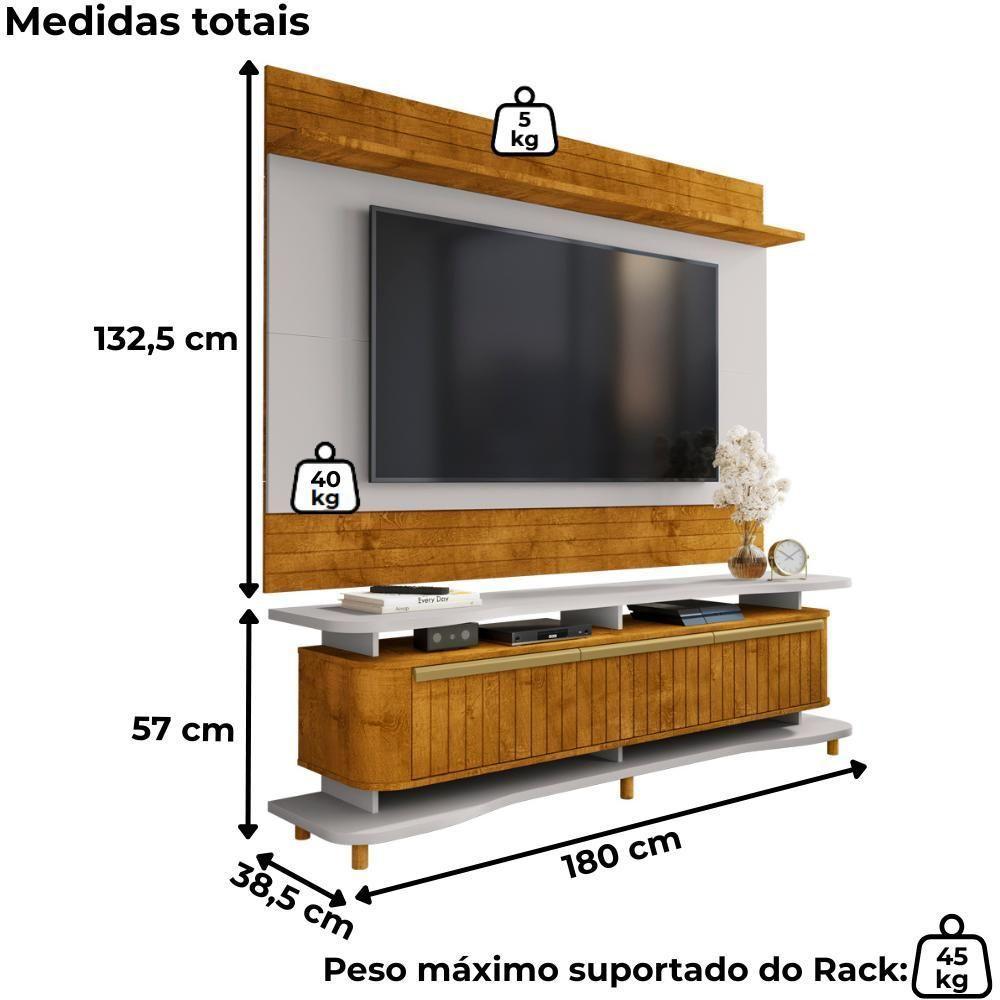 Painel Icarai E Rack Guarapari Tv 75 Pol 180 Cm Naturalle Off White Bechara - 3