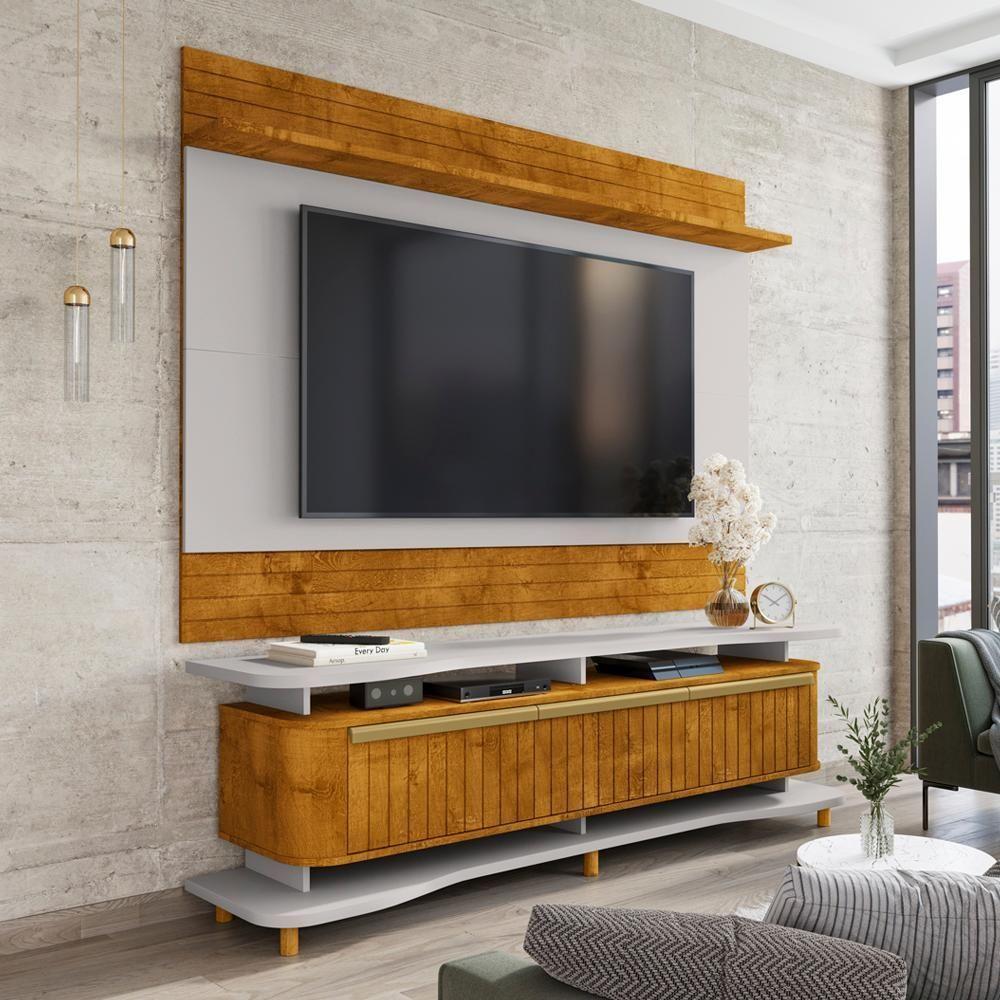 Painel Icarai E Rack Guarapari Tv 75 Pol 180 Cm Naturalle Off White Bechara - 8