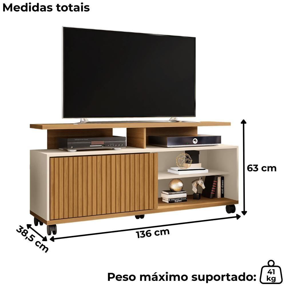 Rack Bancada Tv 52 Pol 136 Cm Topazio Off White Cinamomo Bechara - 3