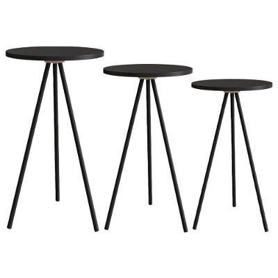 Conjunto 3 Mesas Laterais Sala Estar 27957 Preto Artesano Preto